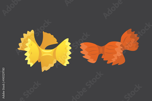 Vector set Italian pasta in cartoon style. Different types and shapes of macaroni with.
