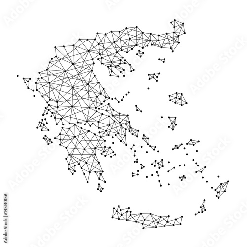 Map of Greece from polygonal black lines and dots of vector illustration