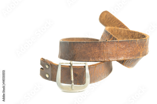 Brown belt isolated on white background,Belt pants damaged.
