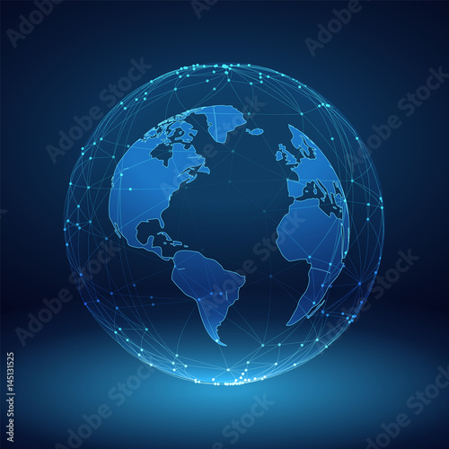 Abstract image of a planet Earth in the form of a starry sky or space, consisting of points, lines, and shapes. Earth vector wireframe concept