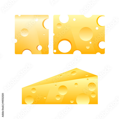 Vector yellow slices and plates of cheese with holes