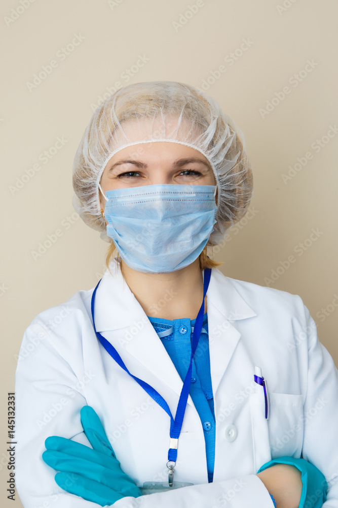 Doctor in mask, gloves, coat Doctor in mask, gloves, coat