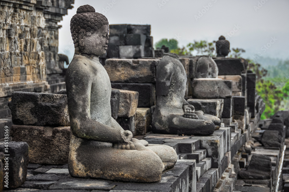 Buddha statues in Borobudur Temple, Indonesia