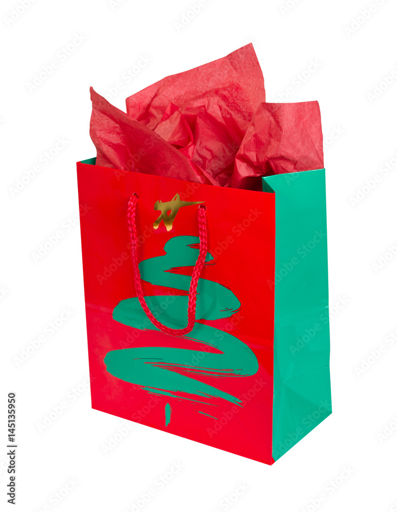 Red Gift Bag Stock Photo - Download Image Now - Tissue Paper, Gift