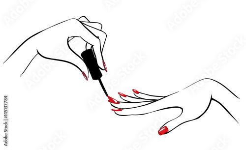 Fotografie, Tablou Vector illustration of hands with nailpolish