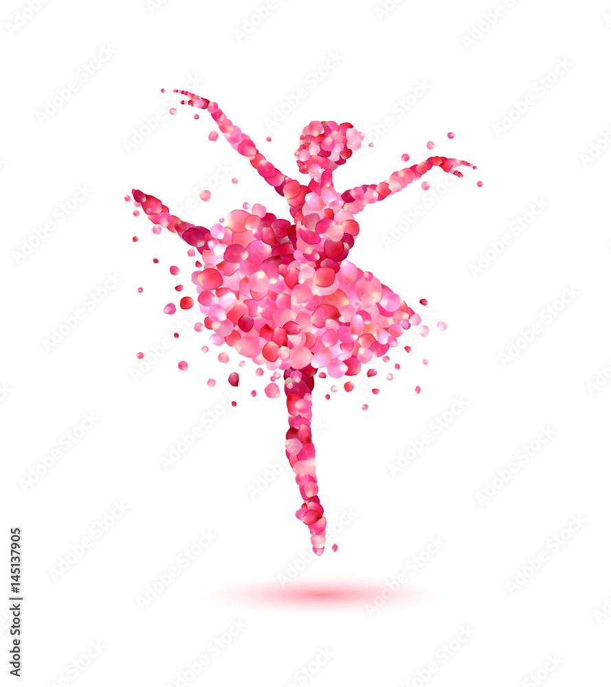 Ballerina of pink rose petals - obrazy, fototapety, plakaty 