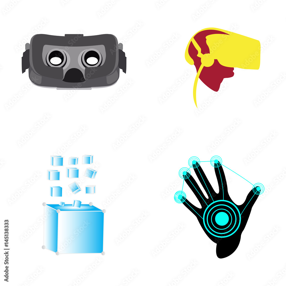 Set of different virtual reality gadgets and objects, Vector illustration