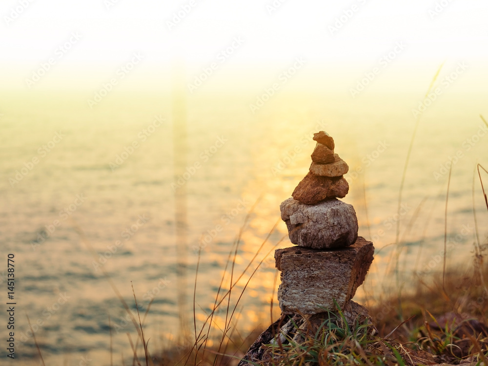 Zen stones, Sea and sunset background