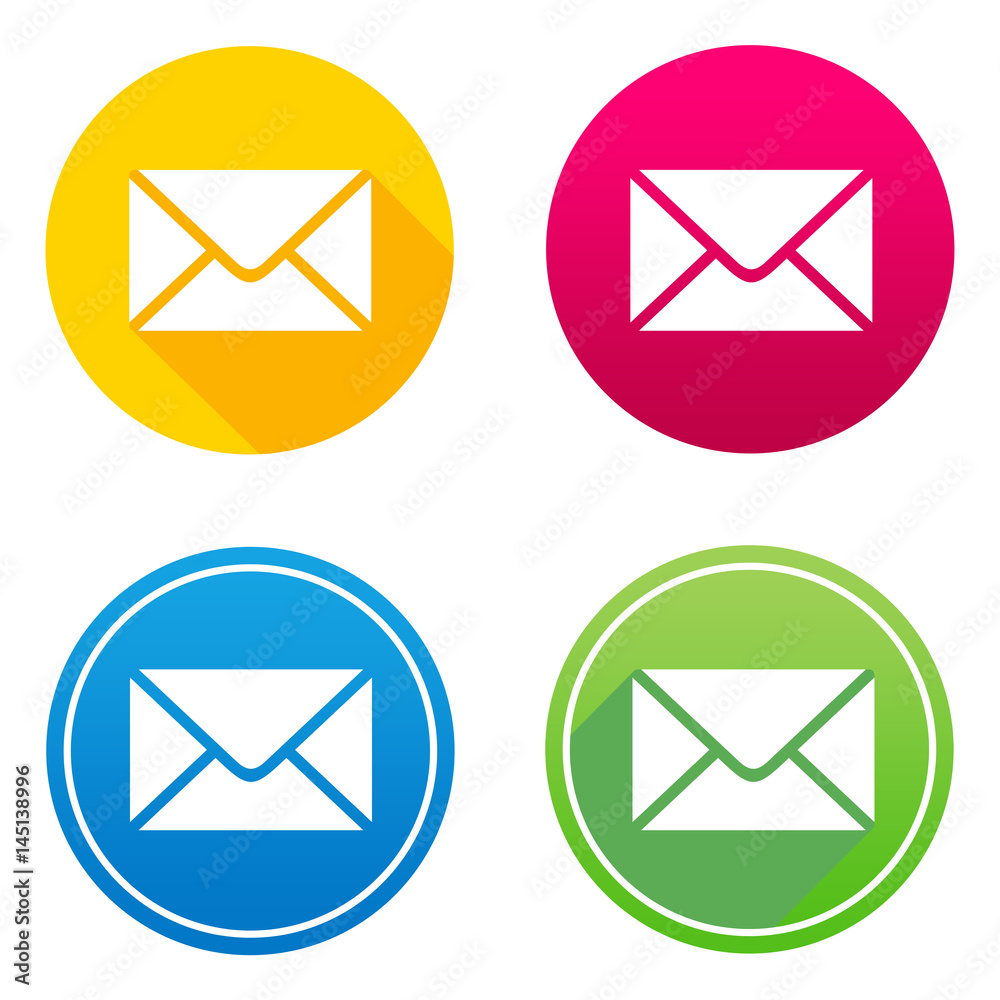 Email flat icon in 4 different colors and versions, with or without long shadows. Email flat icon in 4 different colors and versions, with or without long shadows.