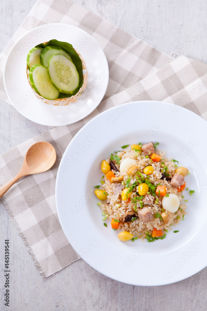 Vegetarian food, colorful fired rice, Vegan food