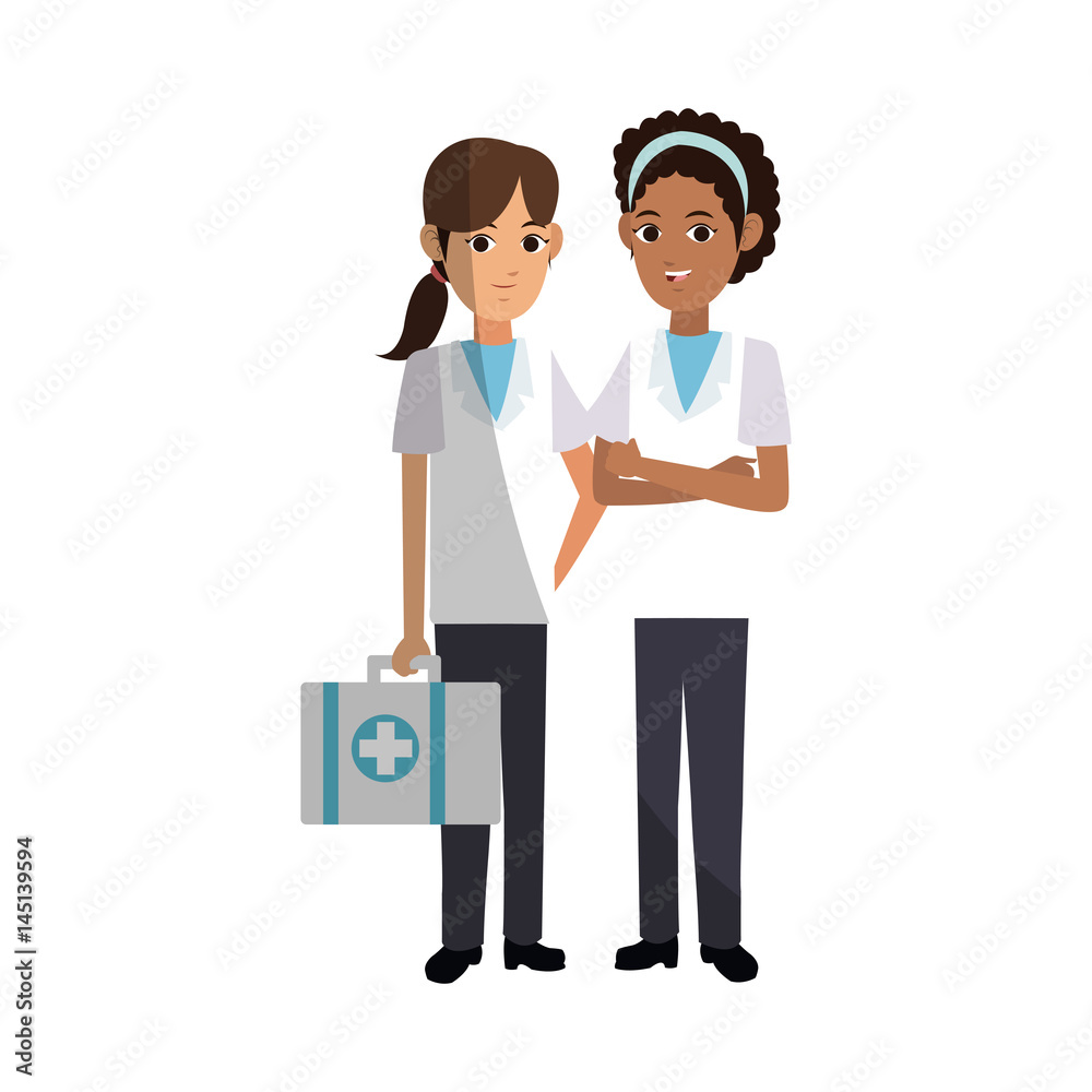 Obraz premium group of medical doctors women over white background. colorful design. vector illustration