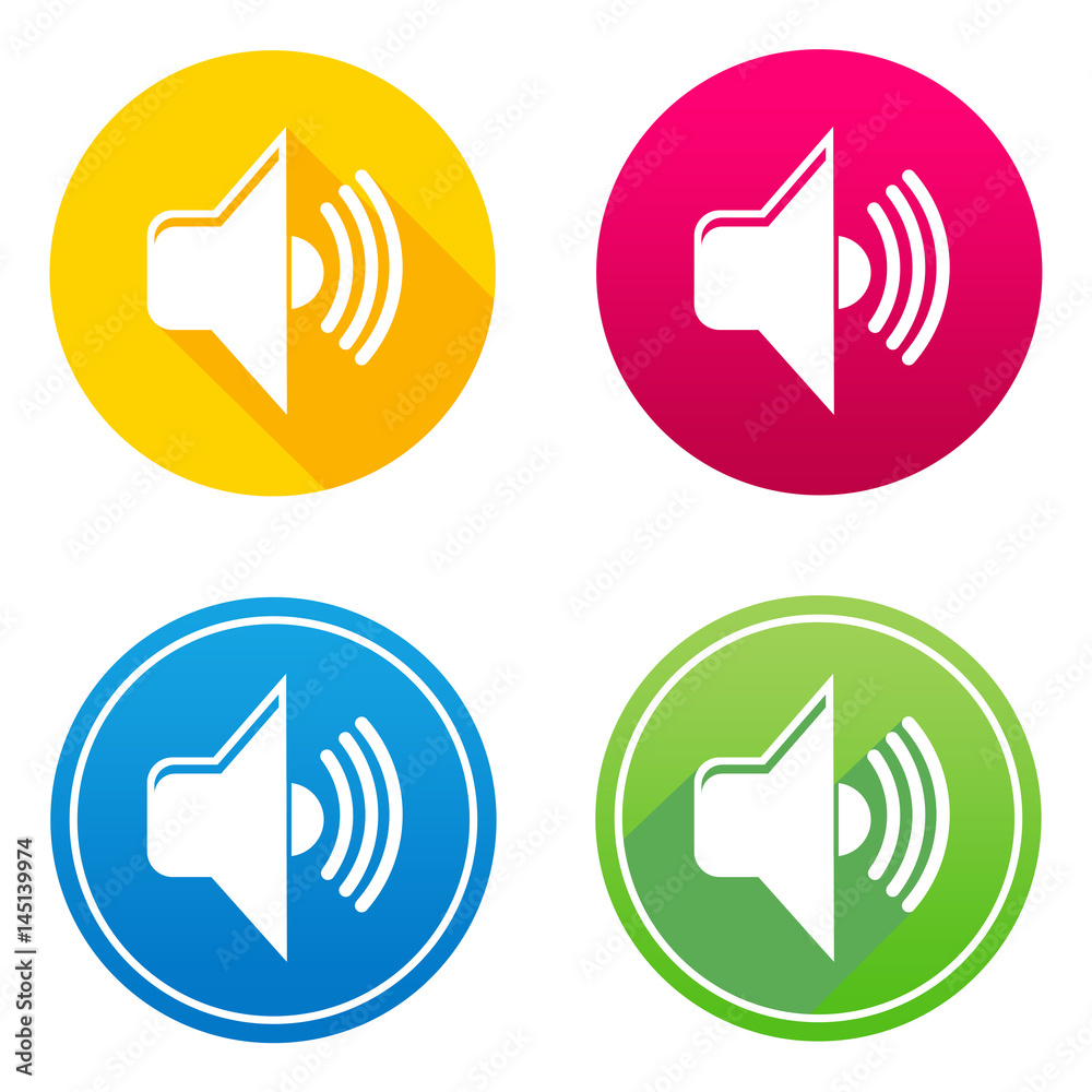 Speaker flat icon in 4 different colors and versions, with or without long shadows. Speaker flat icon in 4 different colors and versions, with or without long shadows.
