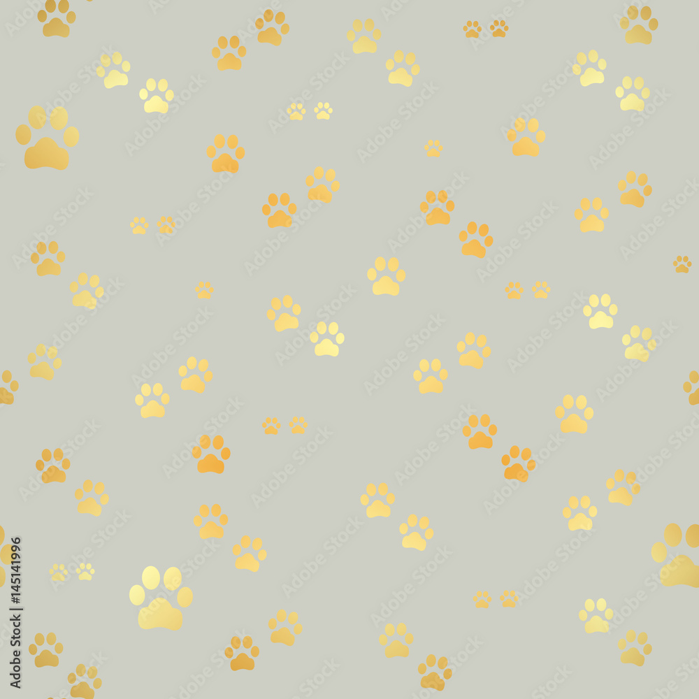 Dog Gold paw prints. Seamless pattern of animal gold footprints. Dog paw print seamless pattern Dog Gold paw prints. Seamless pattern of animal gold footprints. Dog paw print seamless pattern