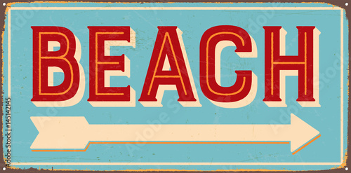 Vintage metal sign - Beach - Vector EPS10. Grunge and rusty effects can be easily removed for a cleaner look.