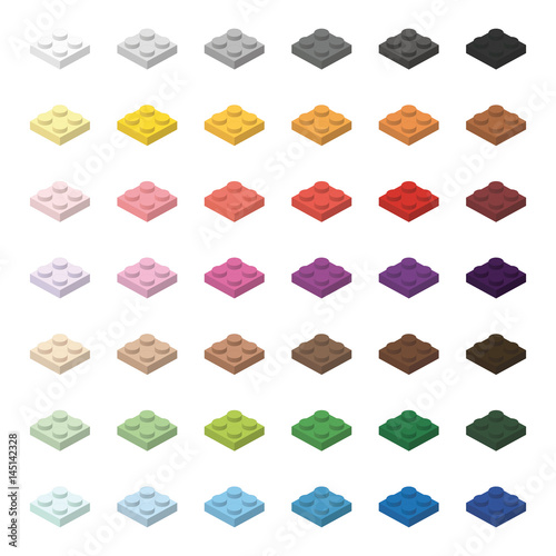 Children brick toy simple colorful bricks 2x2 low, isolated on white background
