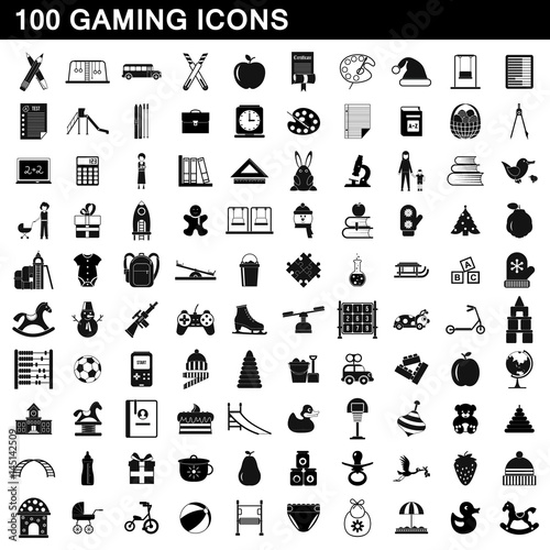 100 gaming icons set, simple style