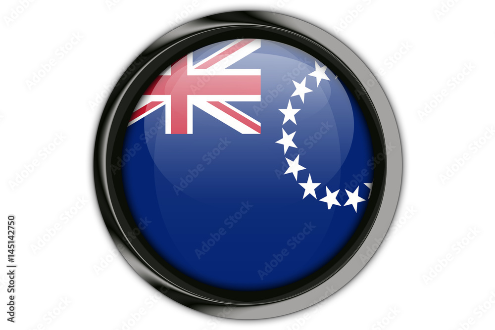 Cook Islands flag in the button pin Isolated on White Background Cook Islands flag in the button pin Isolated on White Background