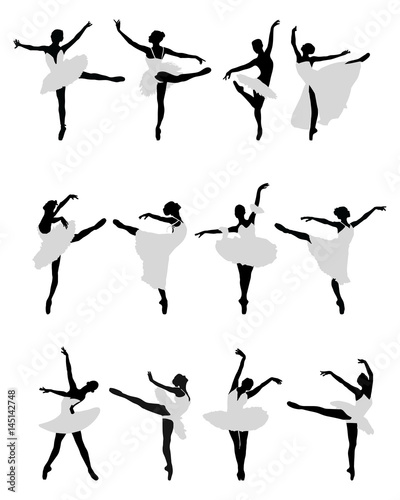 Silhouettes of ballerinas on a white background