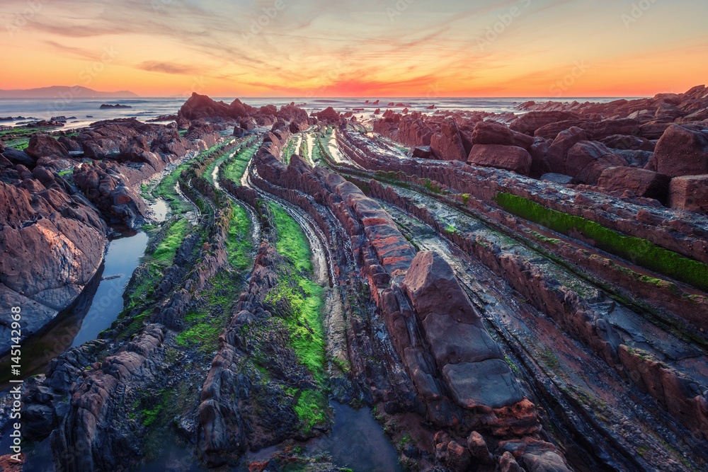 Flysch in the Basque Country beach Barrika, Spain