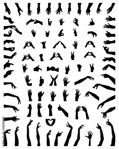 Black silhouettes of hands on a white background