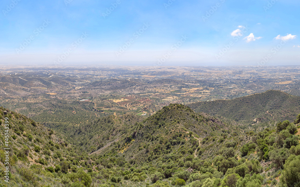 Fototapeta premium Panoramic top view from mountain on surrounding landscape. Cyprus. 