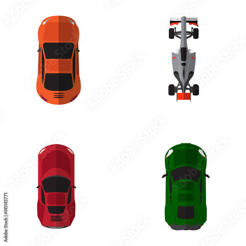 Set of top views of different cars, Vector illustration