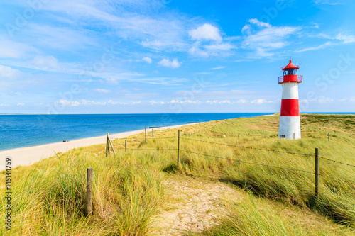 Ellenbogen lighthouse on sand dune and beach view on northern coast of Sylt island  Germany