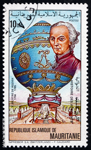 Postage stamp Mauritania 1983 F. Pilatre de Rozier and his balloon photo