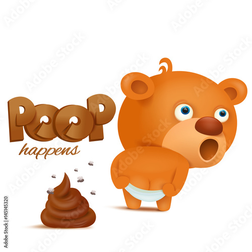 Teddy bear emoji character with bunch of poop.