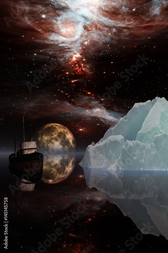 Fototapeta Naklejka Na Ścianę i Meble -  Icebergs under the Milky way.