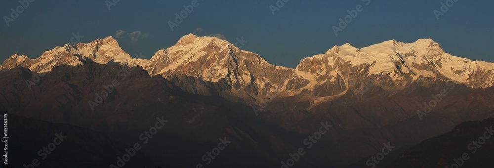Manaslu range just before sunset. View from Ghale Gaun, Nepal.