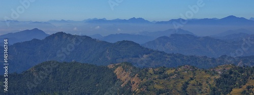 Maling, village on a hill top. Hills and valleys near Pokhara, Nepal.