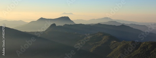 Hills and valleys seen from Ghale Gaun at sunrise. Annapurna Conservartion Area, Nepal.