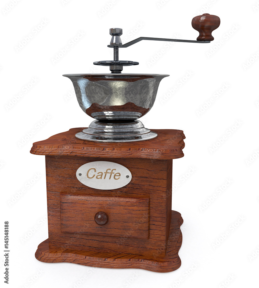 3d illustration wooden manual coffee grinder 3d illustration wooden manual coffee grinder