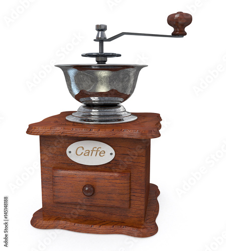 3d illustration wooden manual coffee grinder