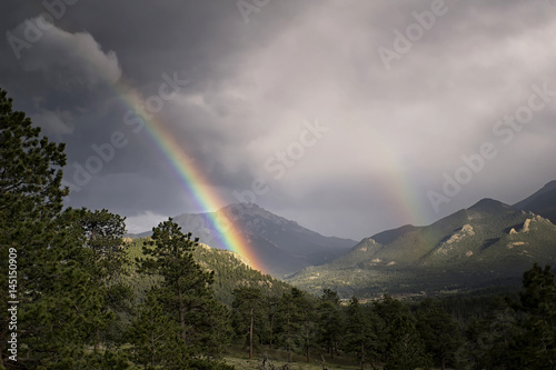Rainbow after mountain thunderstorm in Colorado