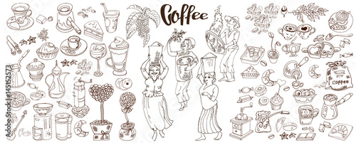 Fototapeta Naklejka Na Ścianę i Meble -  Sketch Monochrome Coffee Elements Collection