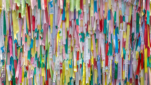 Buddhist prayer ribbons near the Korean demilitarized zone photo