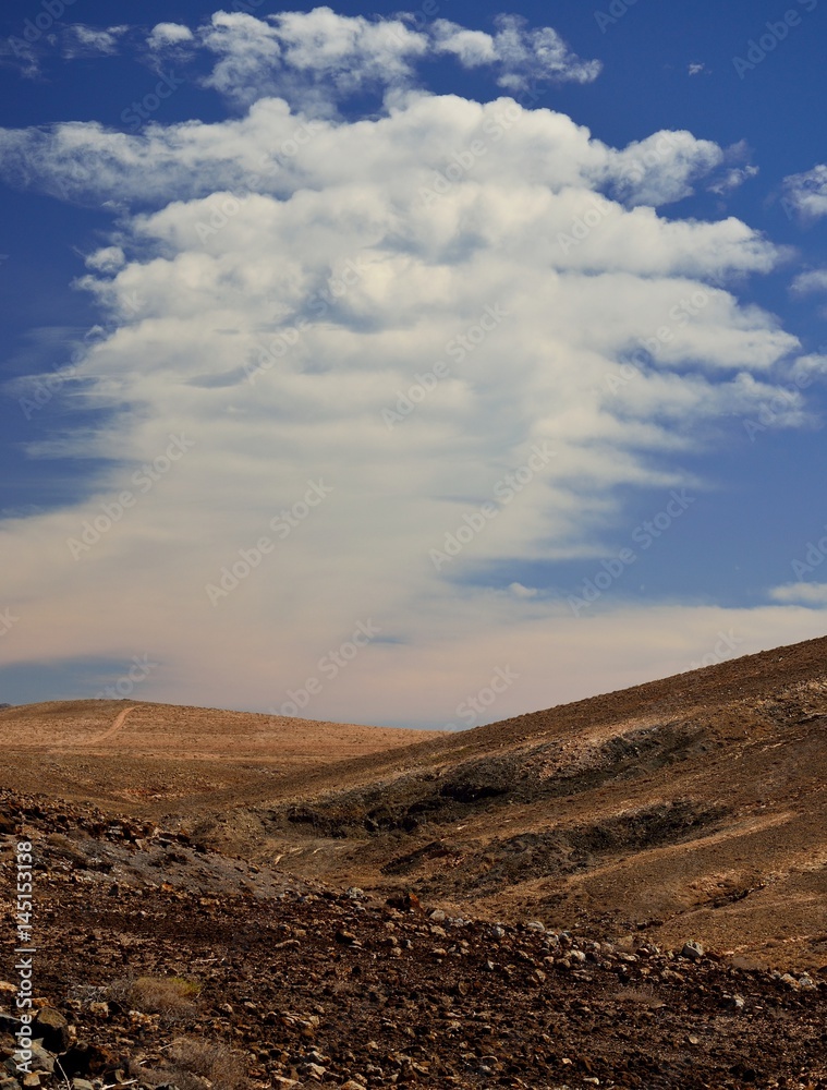 Peculiar cloud, landscape of Fuerteventura, Canary islands