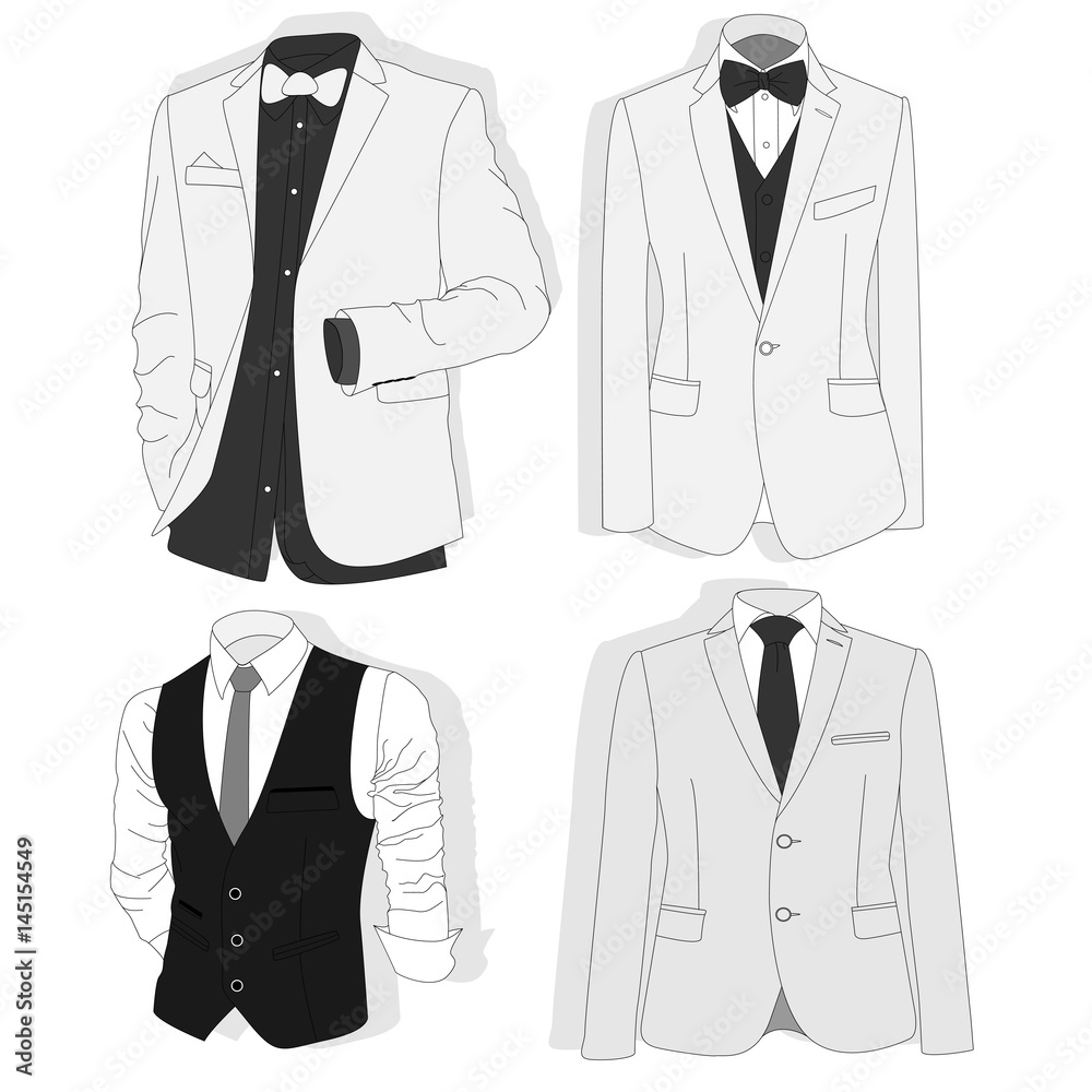 Men's jacket. Ceremonial men's suit, tuxedo. Vector. Men's jacket. Ceremonial men's suit, tuxedo. Vector.