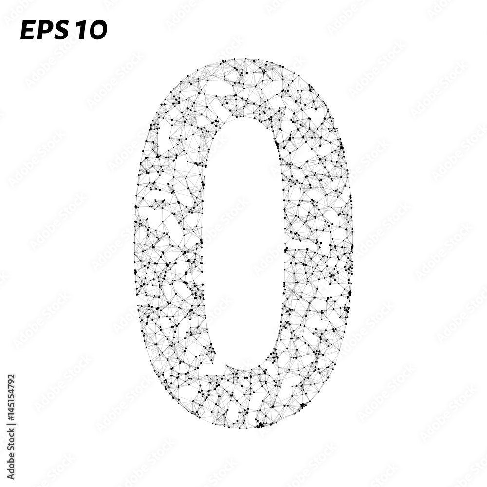 The letter 0 consists of points, lines and triangles. Vector illustration. The letter 0 consists of points, lines and triangles. Vector illustration.