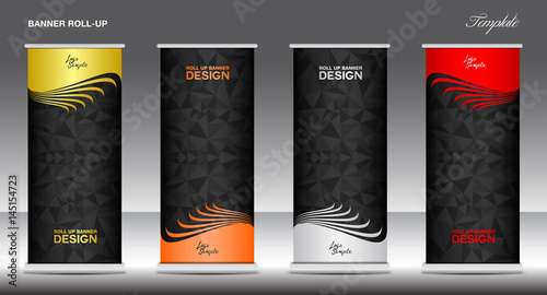 Roll Up Banner template vector illustration, polygon background, business flyer design