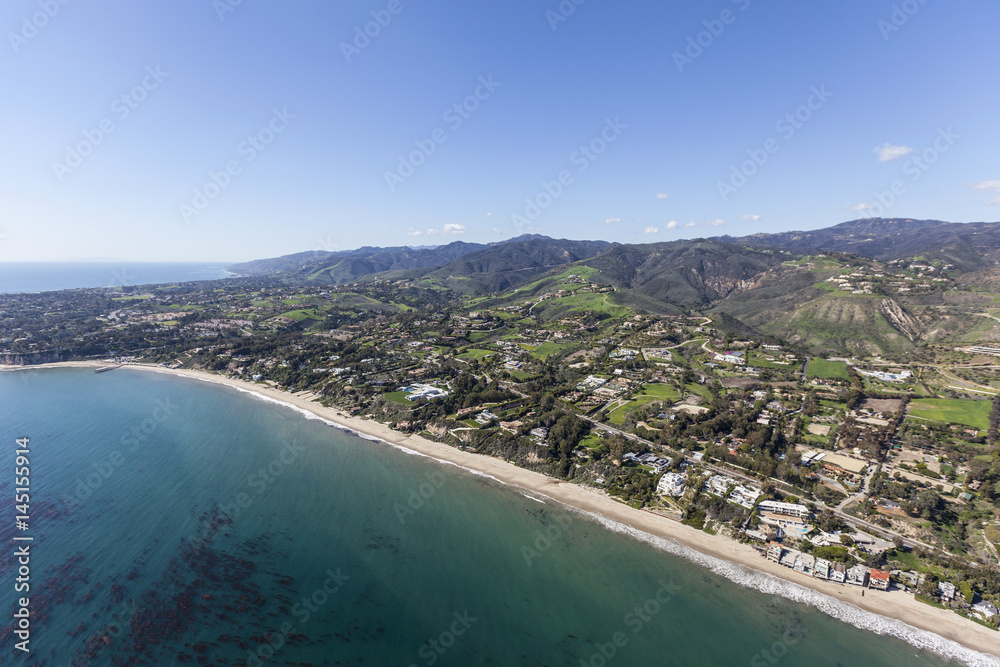 Aerial view of the Escondido beach area of Malibu in Los Angeles County, California.