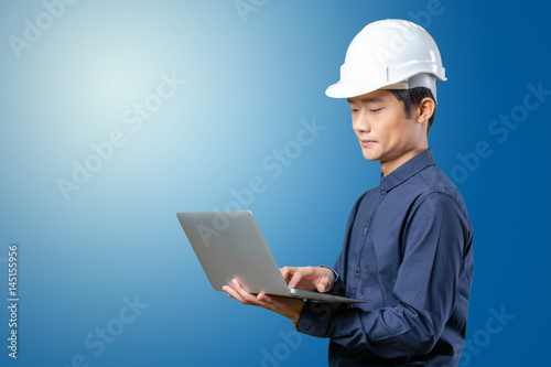 Man asian engineer with laptop