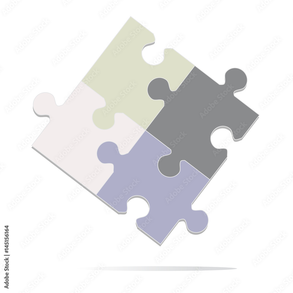 Jigsaw icon. Four pieces of puzzle joined together in grey shades Jigsaw icon. Four pieces of puzzle joined together in grey shades