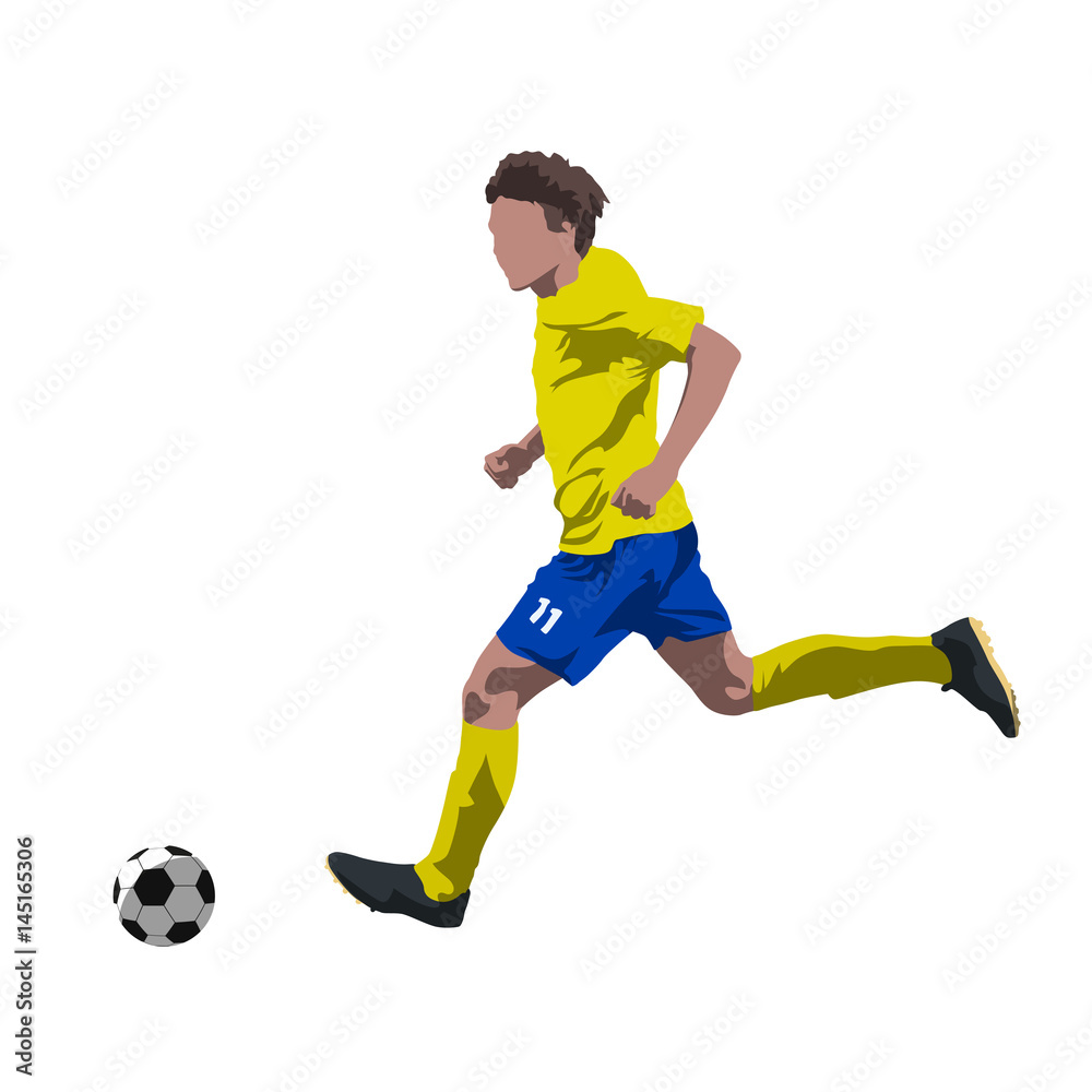 Soccer player running with ball, abtract vector illustration. Summer team sport