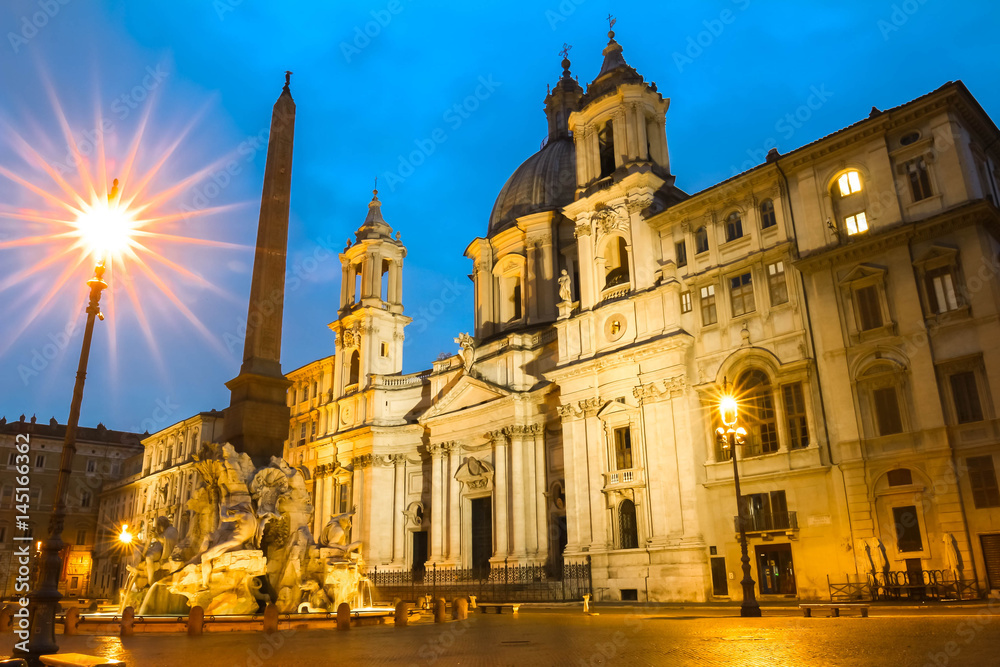 The Piazza Navona at night , Rome, Italy