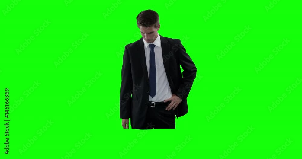 Businessman pretending to use digital screen Businessman pretending to use digital screen