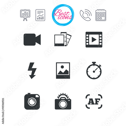 Photo, video icons. Camera, photos and frame.