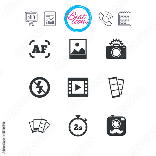 Photo, video icons. Camera, photos and frame.
